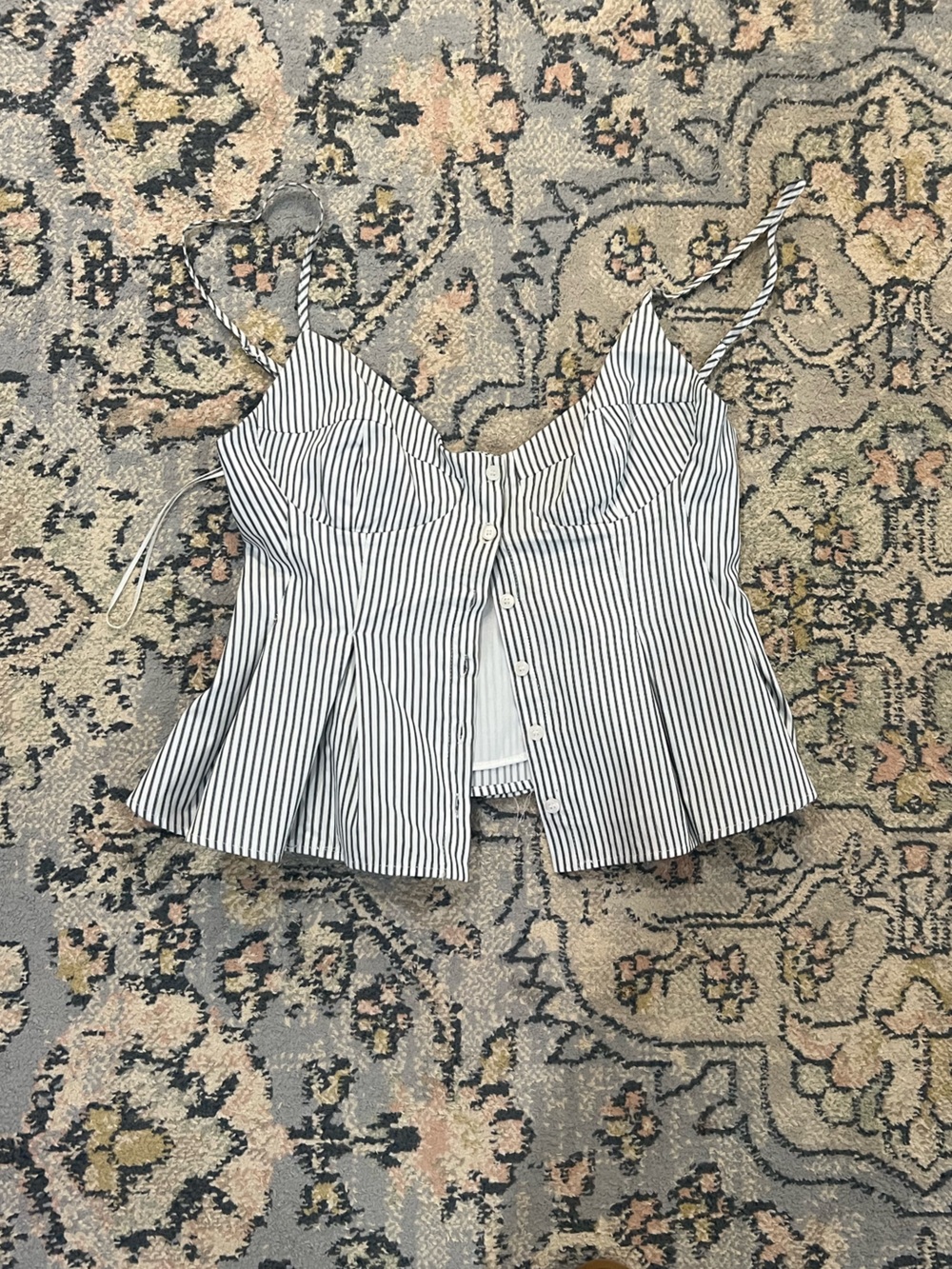 Zara Black and White Striped Button-Front Tank Top